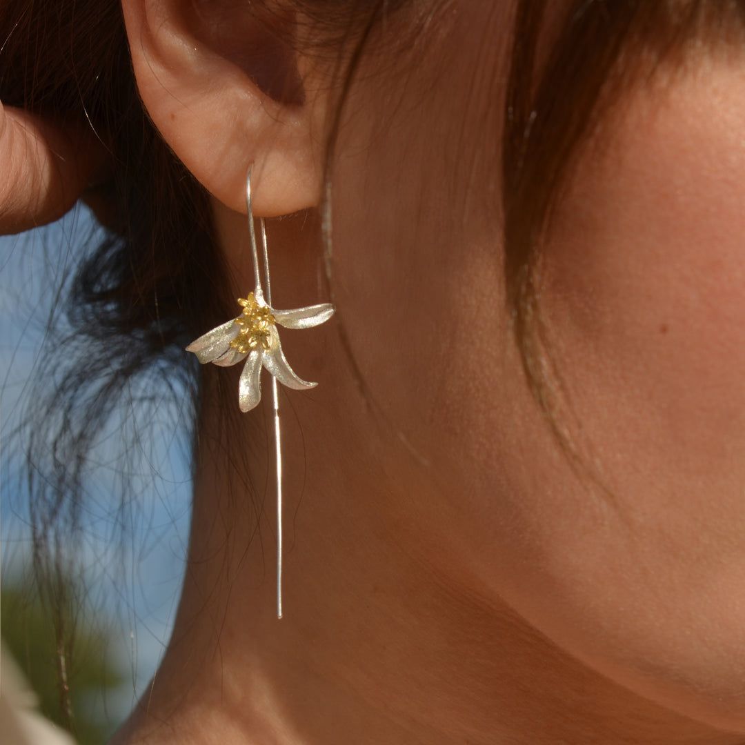 Dangle Silver Blossom Earrings