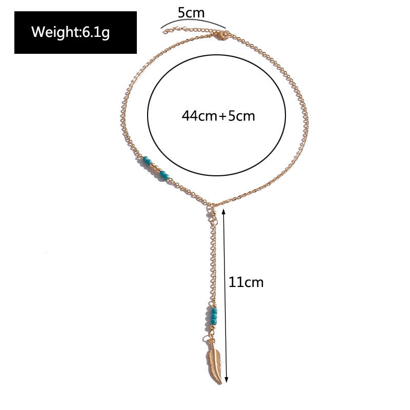 Olivenorma Turquoise Leaf Pendant Bohemian Necklace