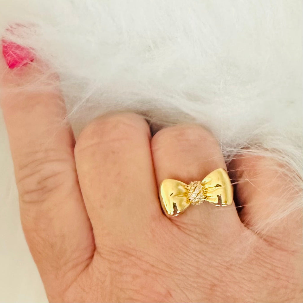 Nora Puffed Ribbon Bow Ring - Gold or Silver