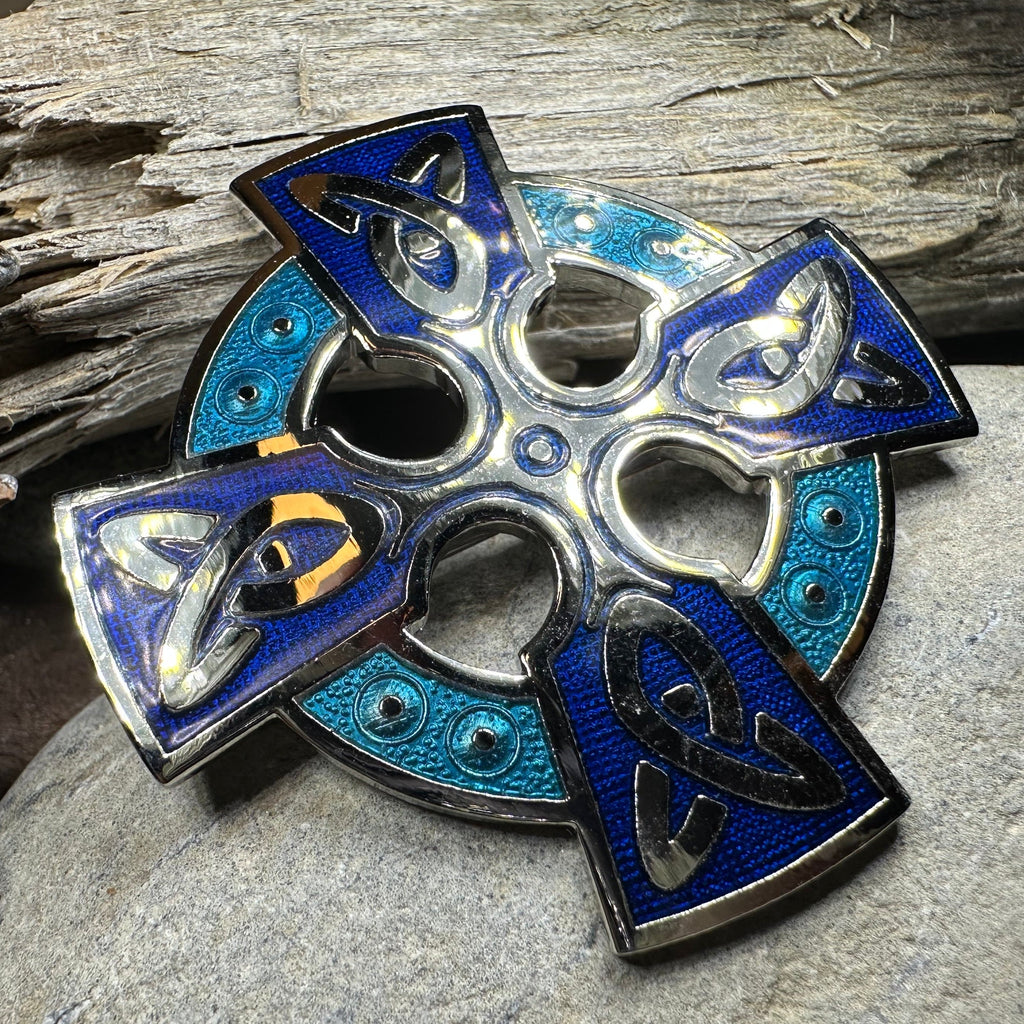 Enamel Celtic Cross Brooch