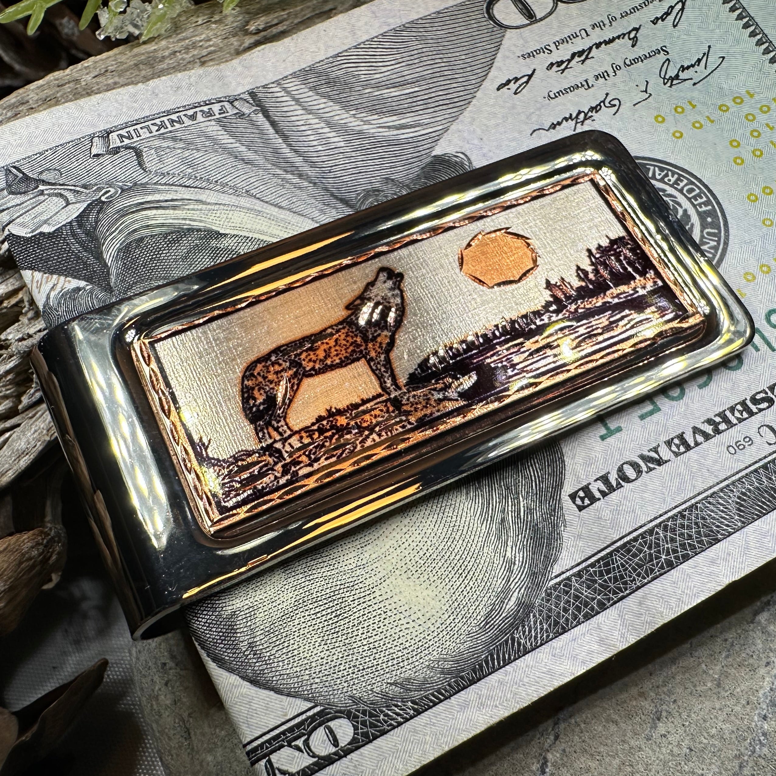Howling Wolf Copper Money Clip