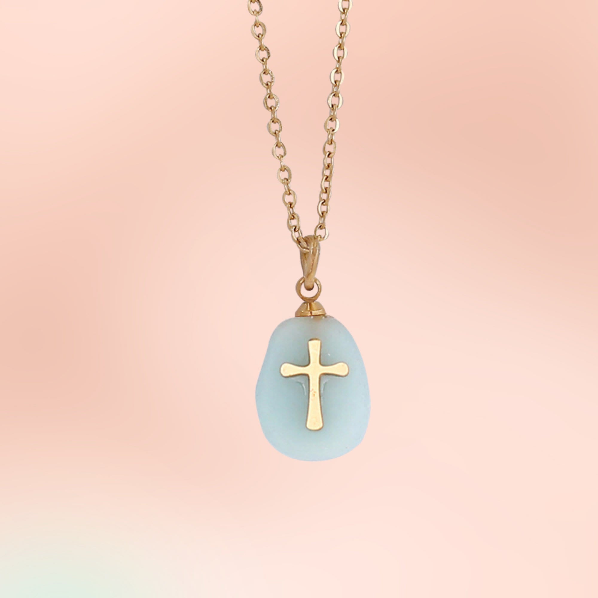 Olivenorma Natural Stone Cross Pendant Necklace