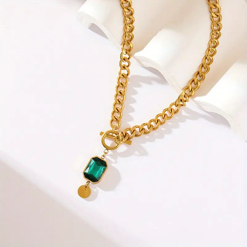 Bold Emerald Gold Link Necklace