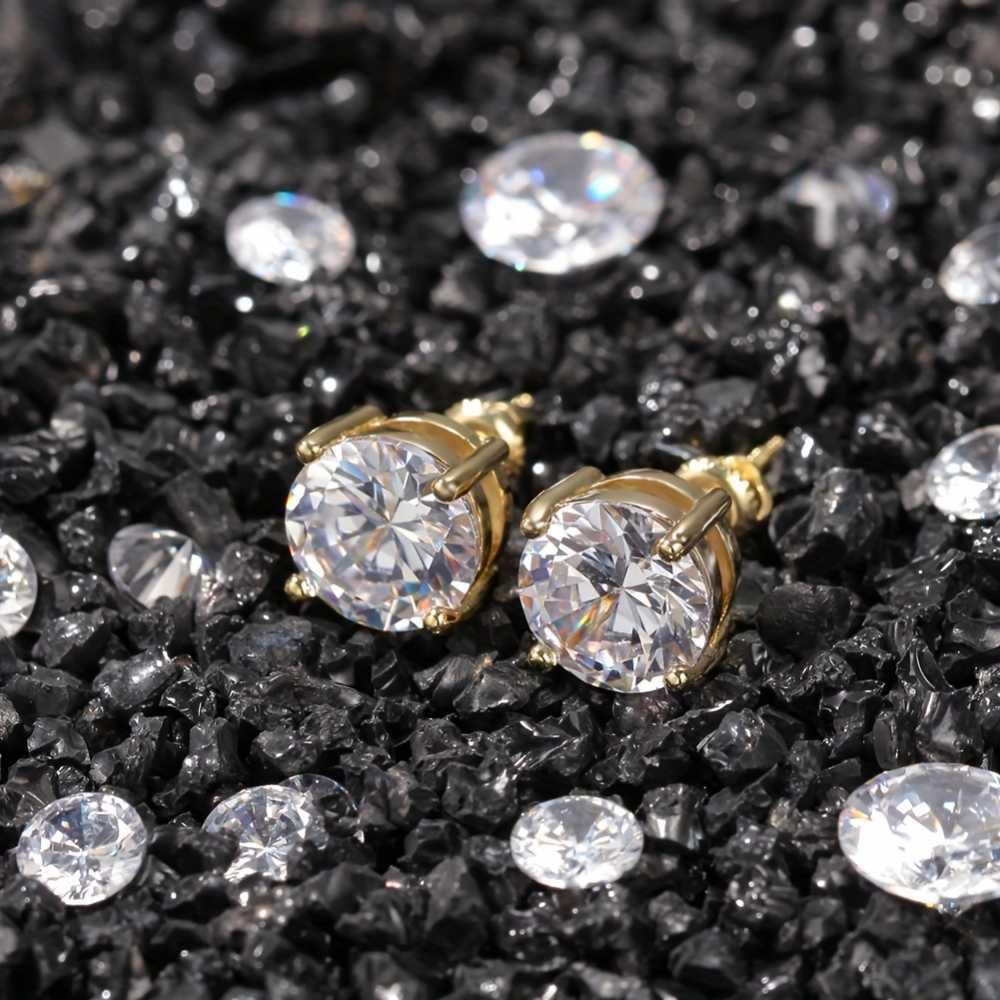 Women's Gold Plated Round Solitaire Earrings With Cubic Zirconia