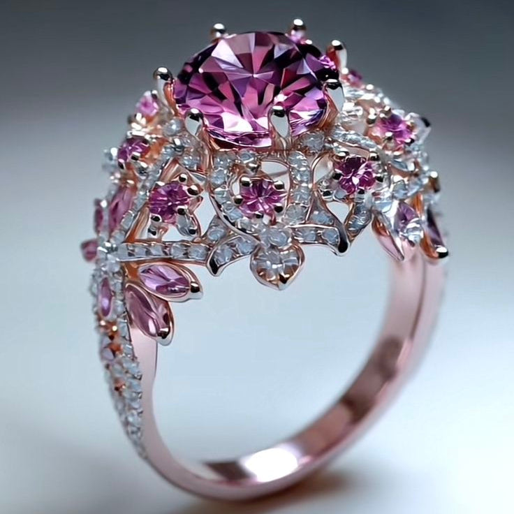 Pink Crystalline Exotic Rose Ring