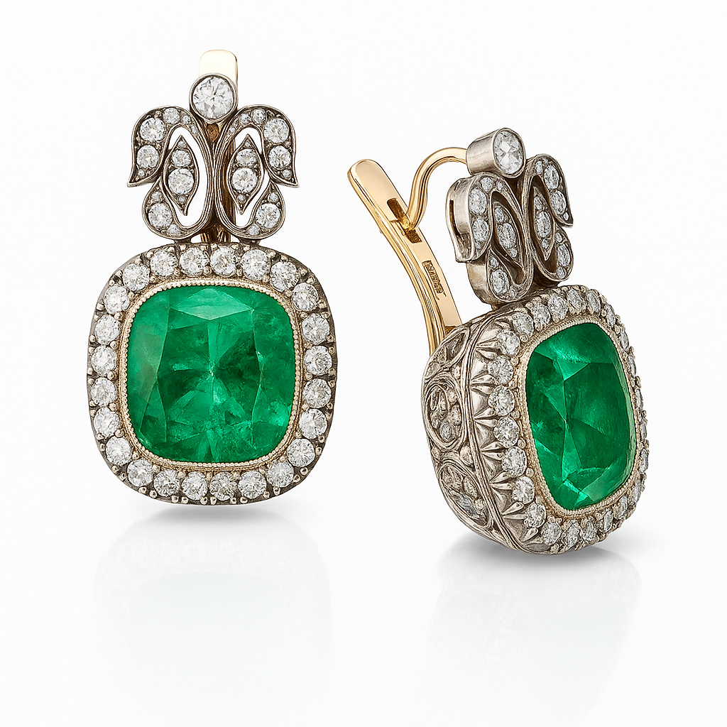 Cubic Green Gemstone 14K Gold Earrings