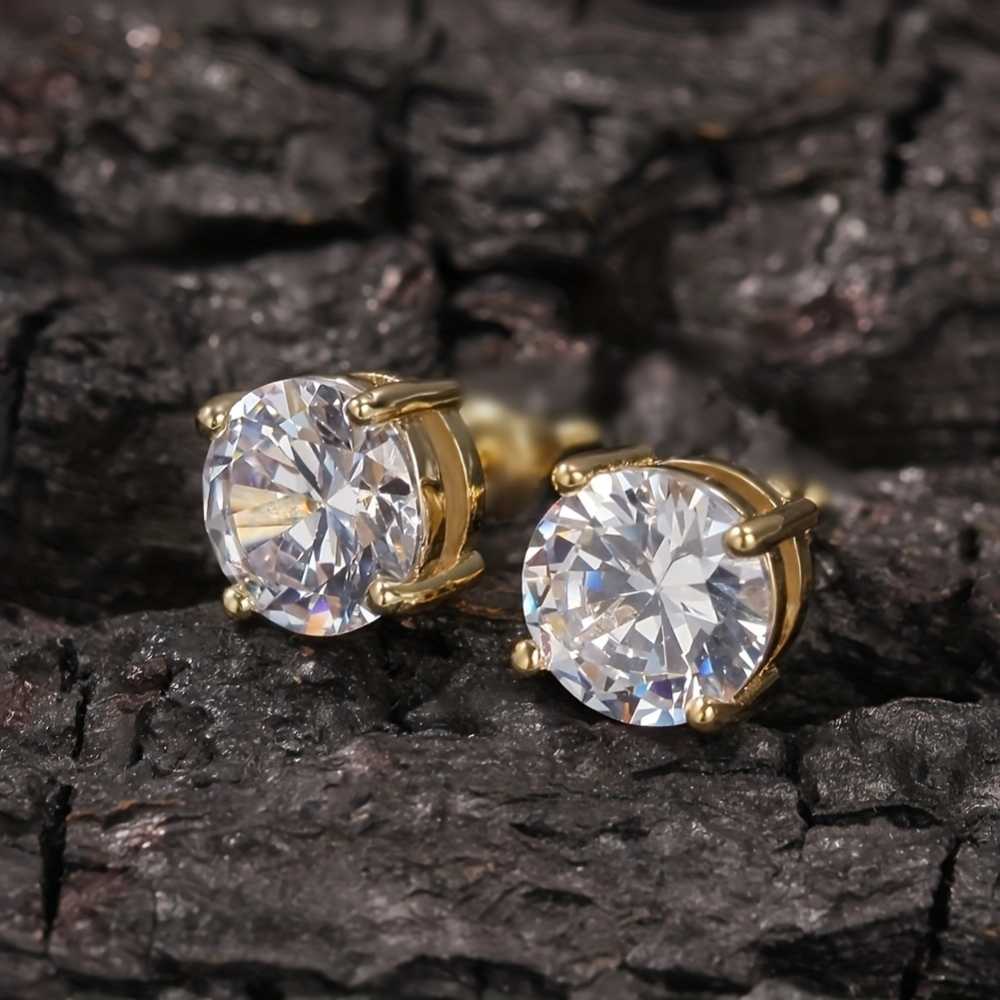 Women's Gold Plated Round Solitaire Earrings With Cubic Zirconia