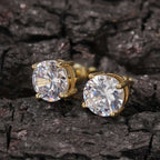 Women's Gold Plated Round Solitaire Earrings With Cubic Zirconia