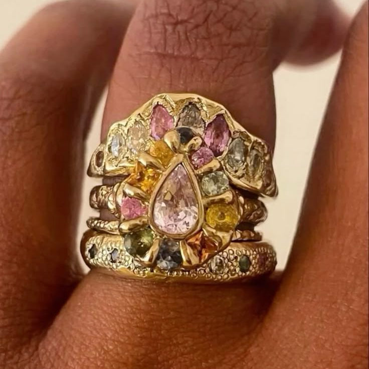 Gold Forged Colorful Inlaid Crystal Ring