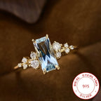 Rectangular Birthstone Ring 925 Silver Bohemian Style High Jewelry Gift