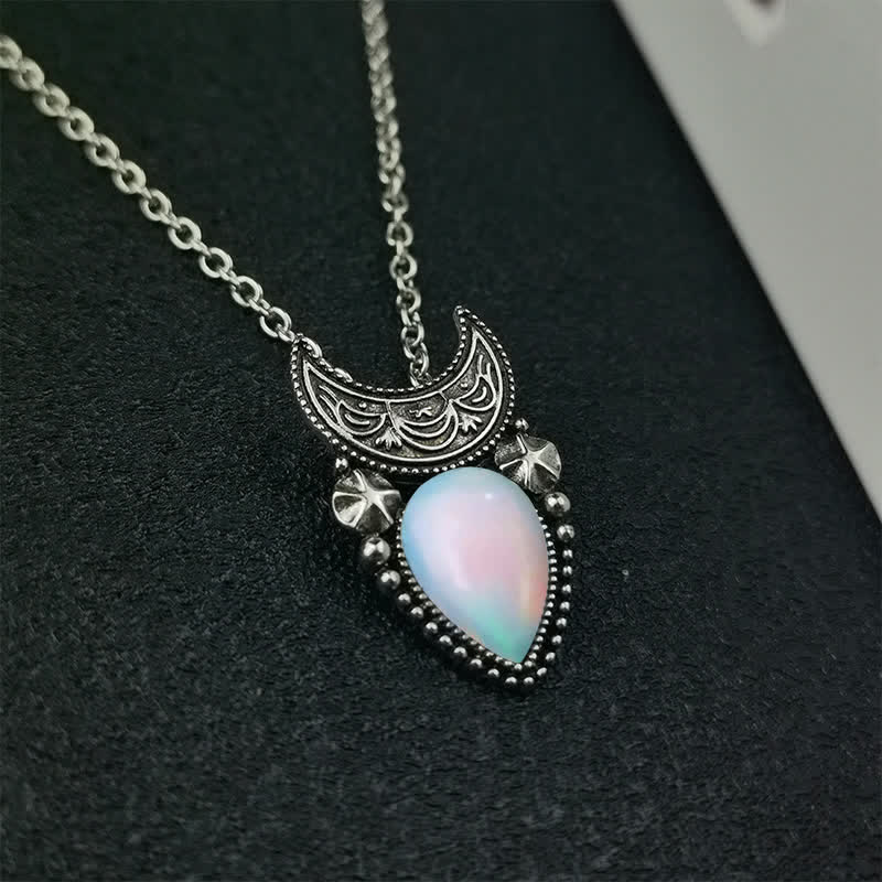 Olivenorma Vintage Moonstone Water Drop And Moon Necklace