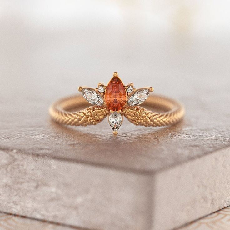 Bright Mesh Orange Crystal Ring