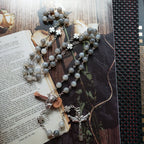 Olivenorma Gray Moonstone Jesus Cross Rosary Necklace