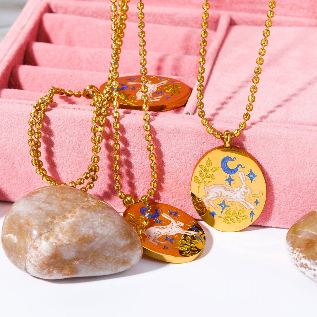 Olivenorma Hand Painted Dripping Oil Rabbit Zodiac Elements Necklace