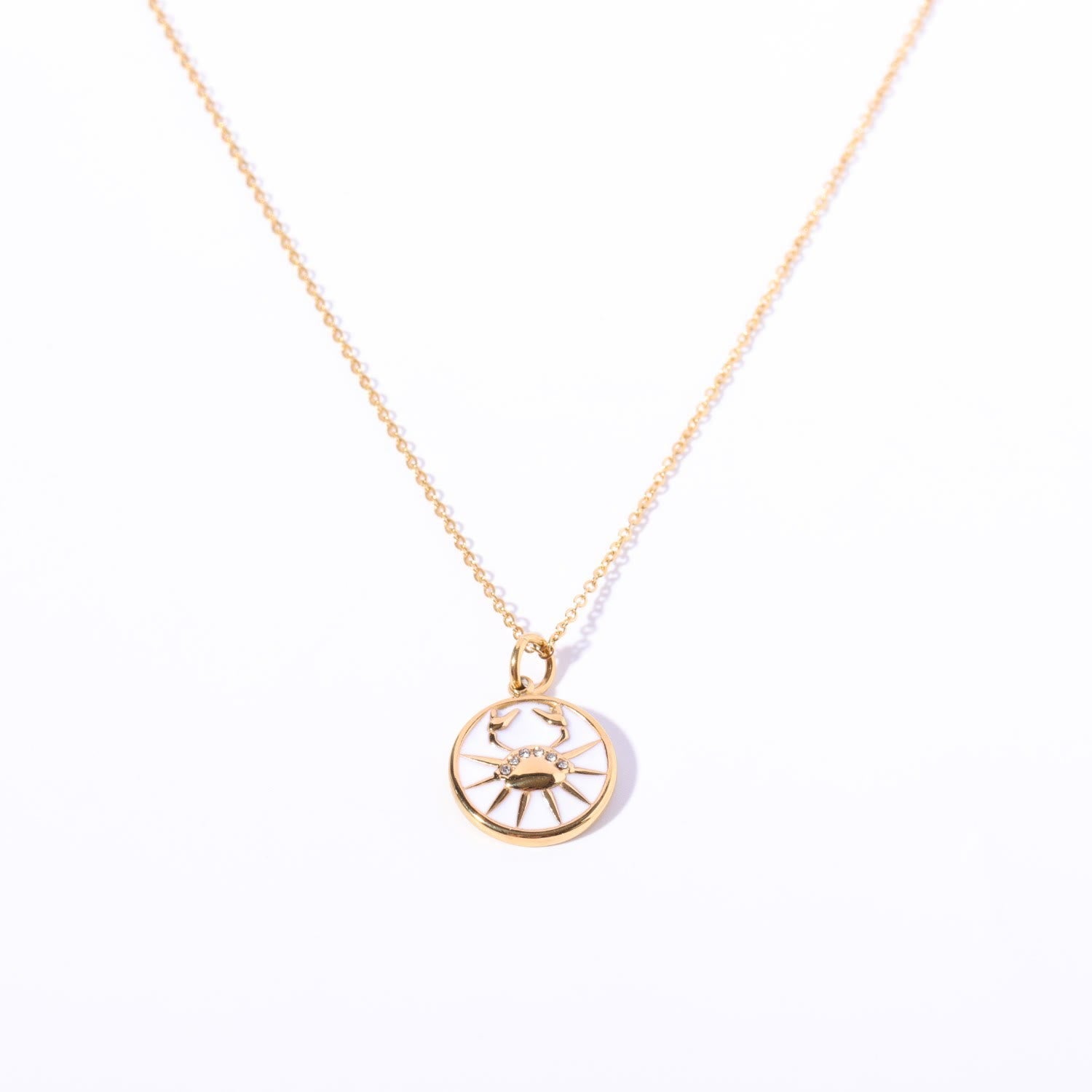 Olivenorma White Zircon Vintage Zodiac Stainless Steel 18k Necklace