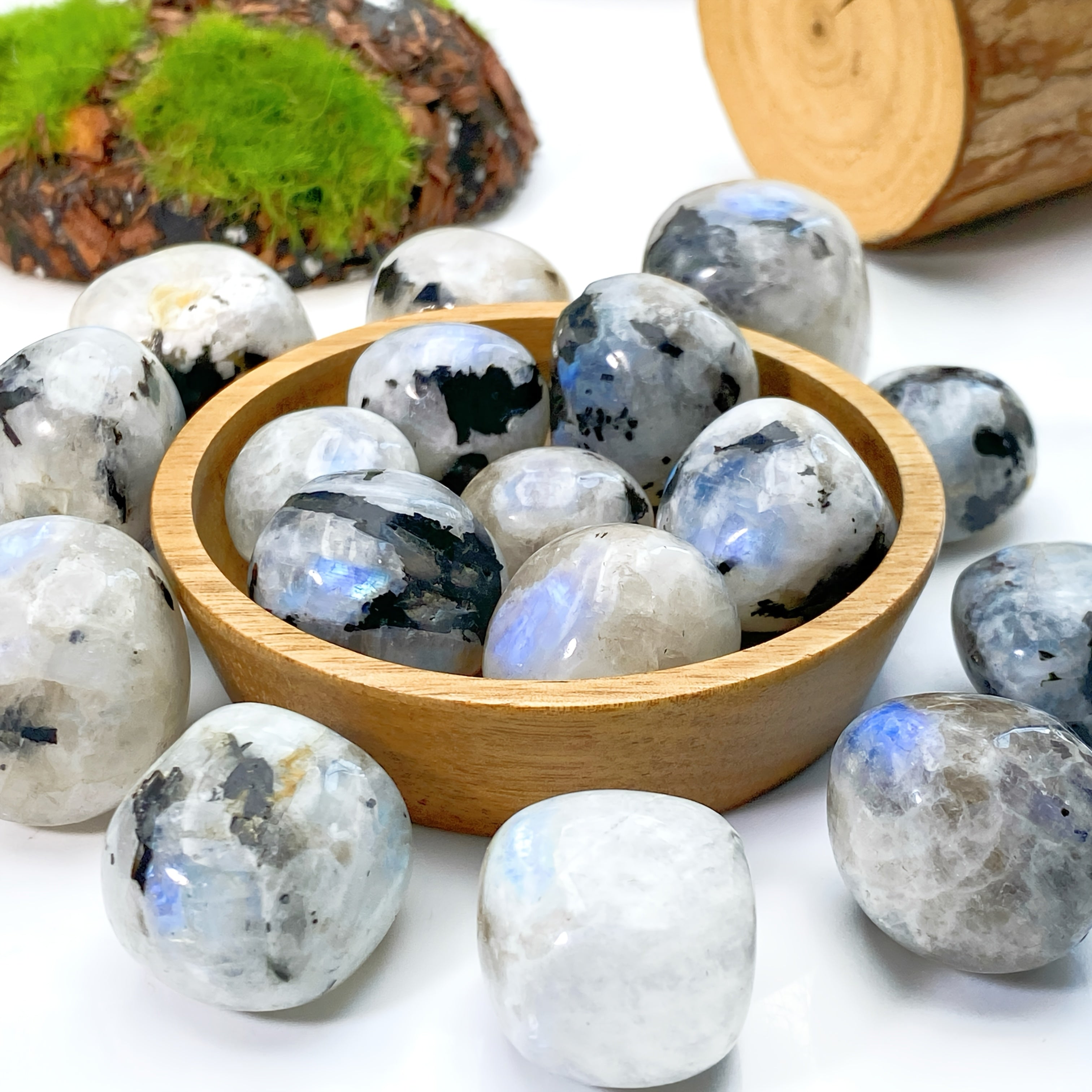 5pcs 10-30mm Rainbow Moonstone Tumbled Stones Natural Iridescent Bohemian Decor