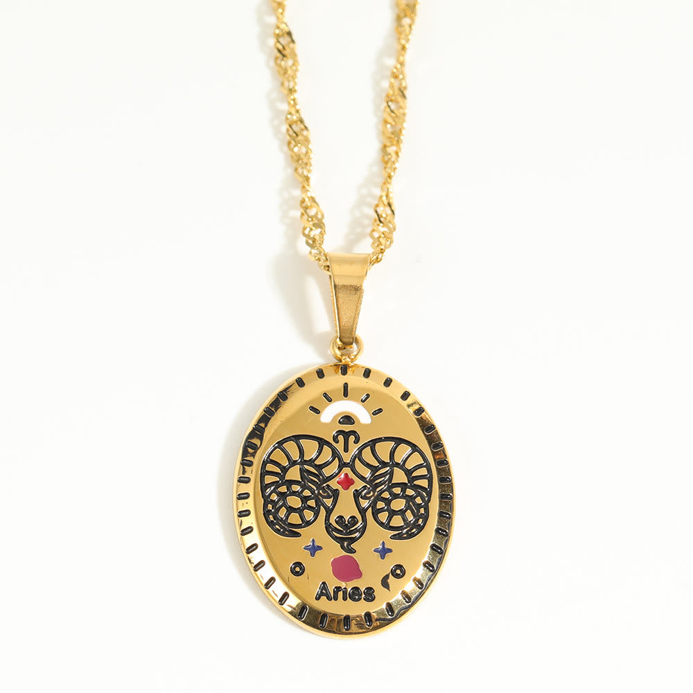 Olivenorma French Vintage Zodiac Stainless Steel 18k Gold Necklace
