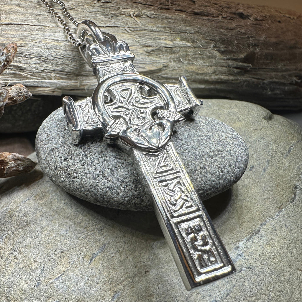 Large Artisan Irish Claddagh Cross Necklace