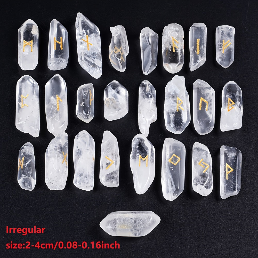 25pcs Clear Quartz Rune Set Handcrafted Nordic Divination