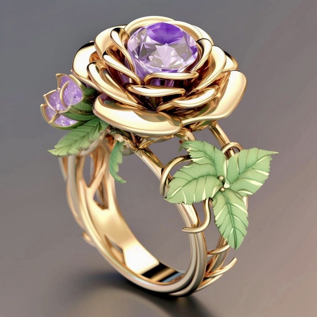 Exotic Violet Gold Blossom Ring