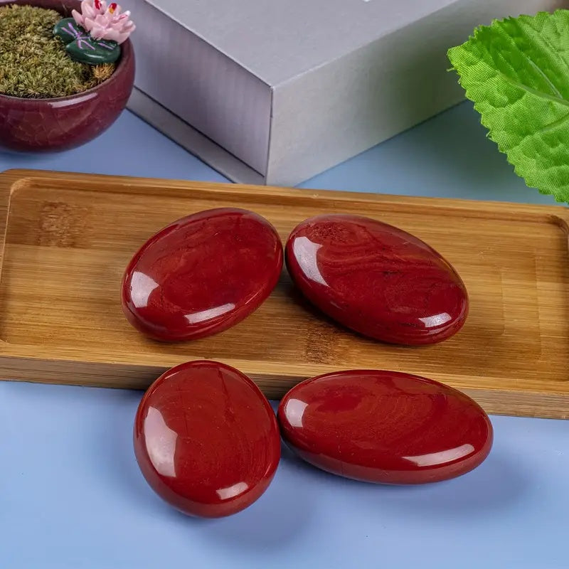 Natural Red Agate Palm Stone Oval Faux Polished Bohemian Style Jewelry