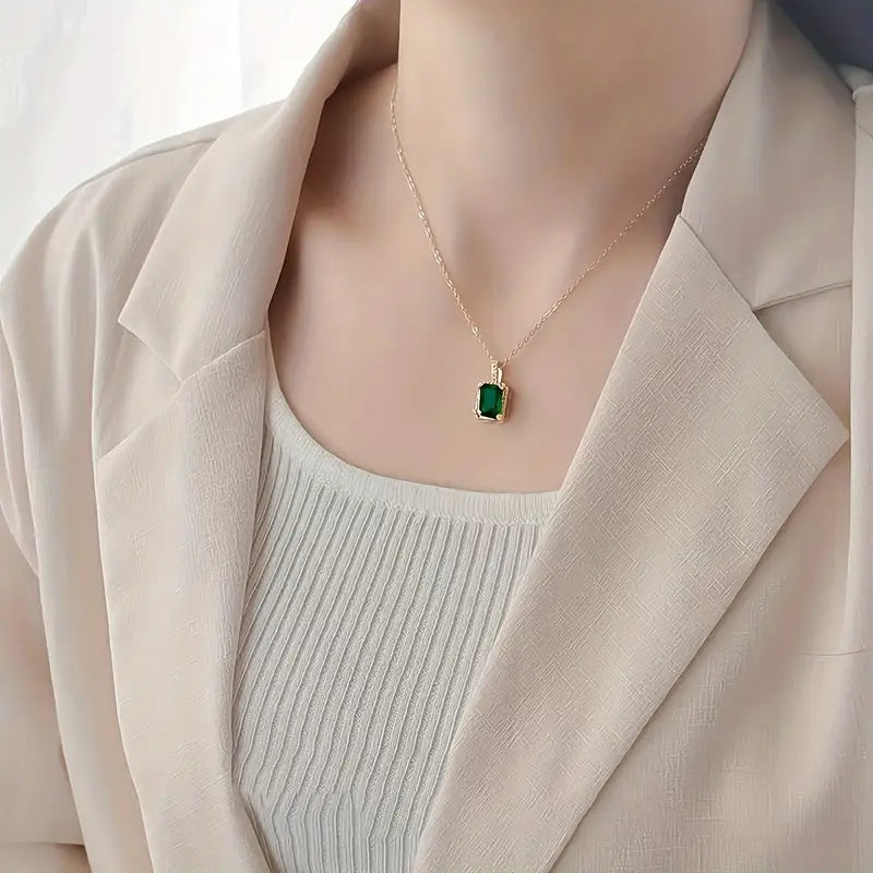 Emerald Rectangle Pendant  Luxe Necklace