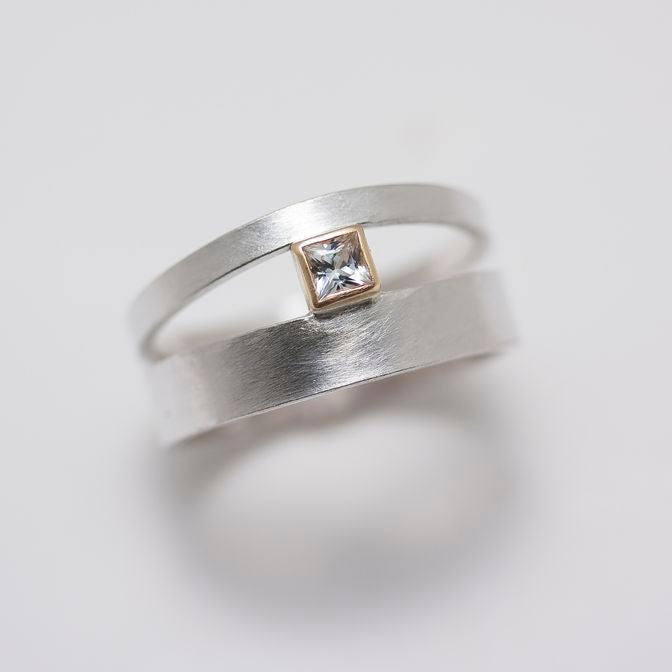 Layer Silvered Cubic Glass Ring