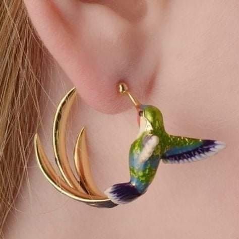Enamel Hummingbird Hoop Earrings