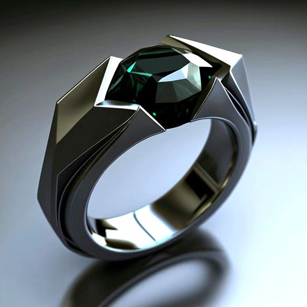 Exotic Dark Green Silver Ring