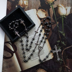Olivenorma Hematite Jesus Medal Cross Rosary Necklace