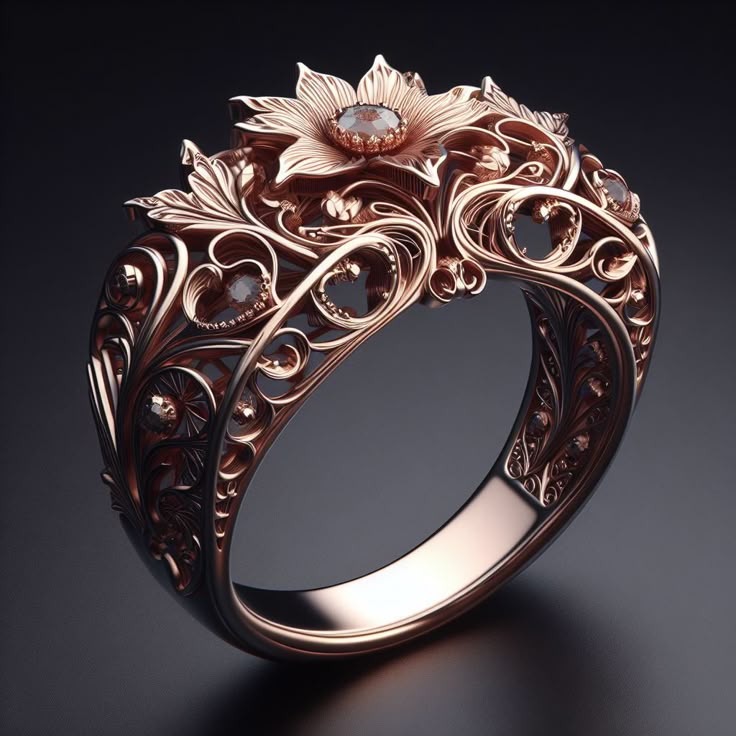 Exotic Rose Blossom Hollow Ring