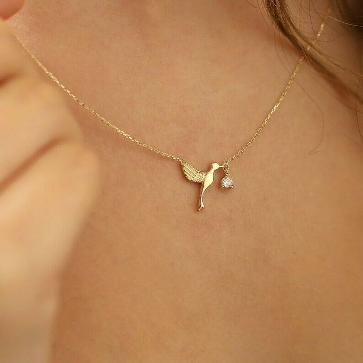 Hummingbird Gold & Zirconia Necklace