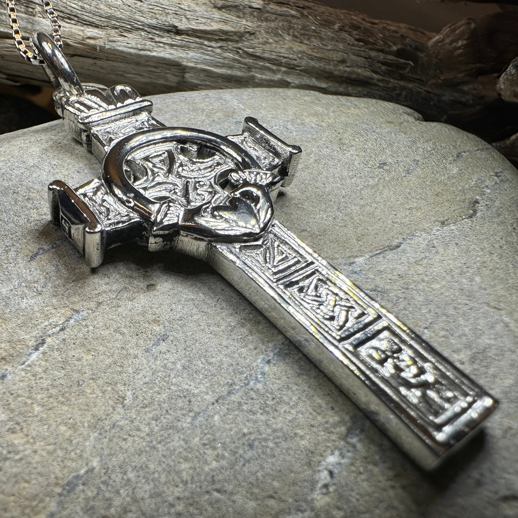 Large Artisan Irish Claddagh Cross Necklace