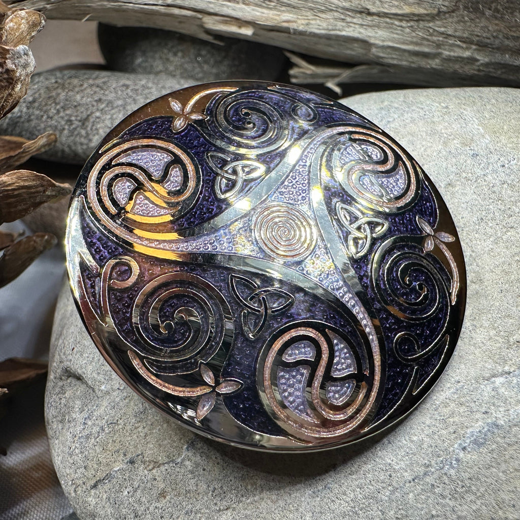 Round Enamel Triskele Knot Brooch