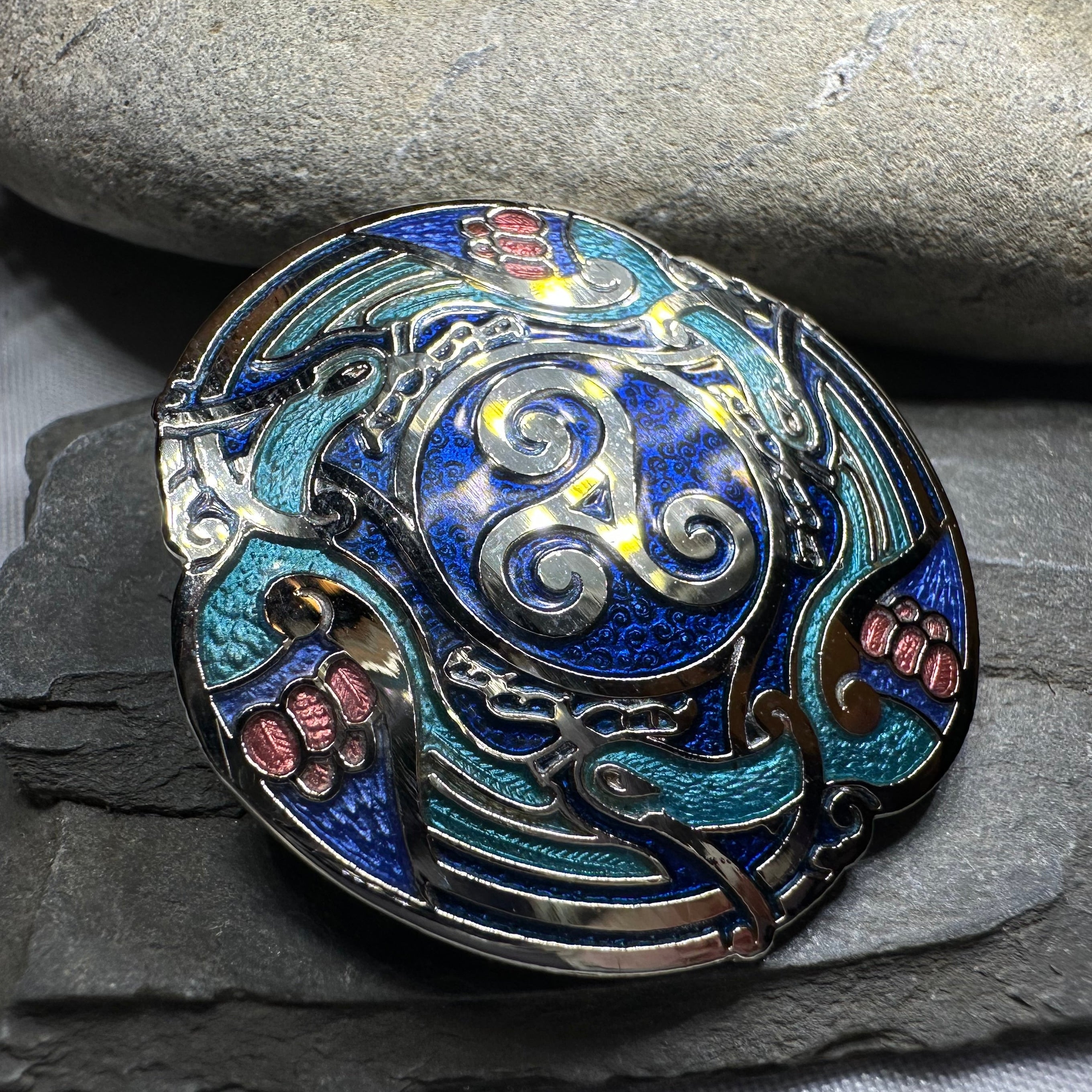 Celtic Birds Enamel Brooch
