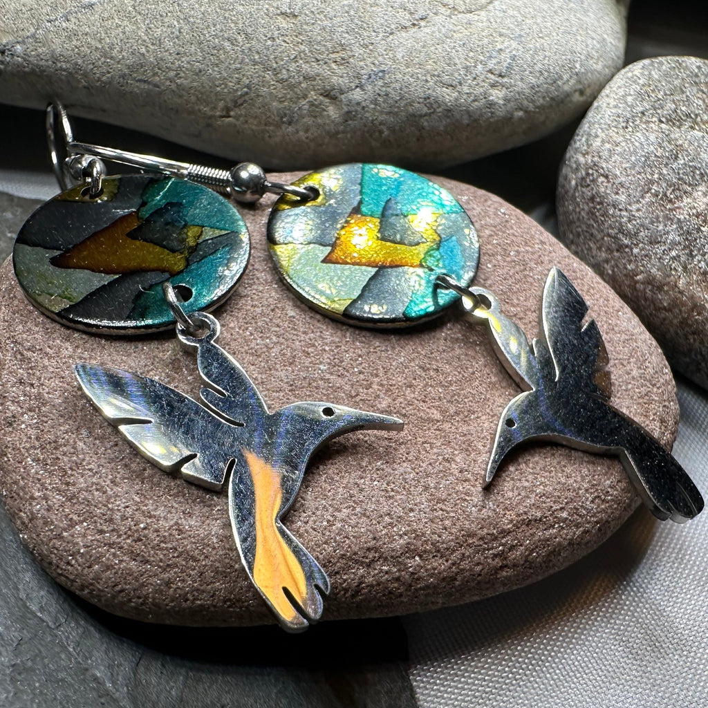 Colorful Hummingbird Artisan Earrings