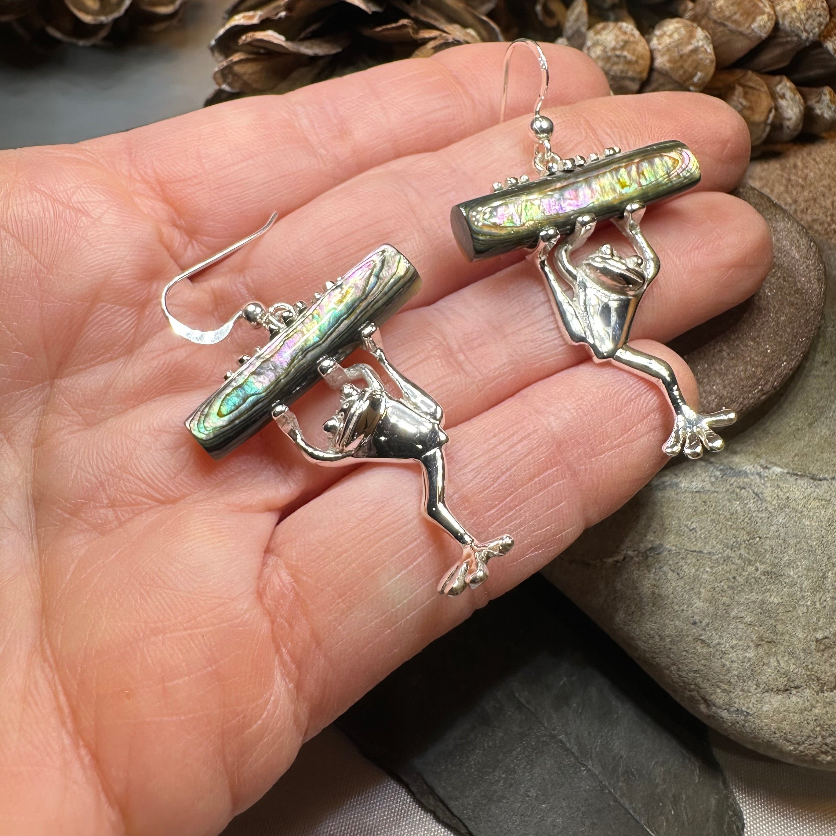 Abalone Frog Earrings