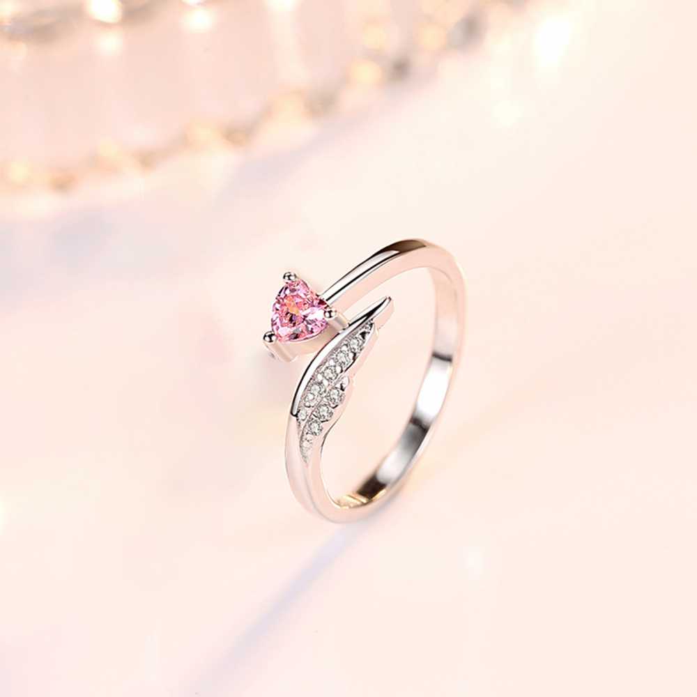 Women's Silver Plated Angel Wing Adjustable Ring With Zirconia