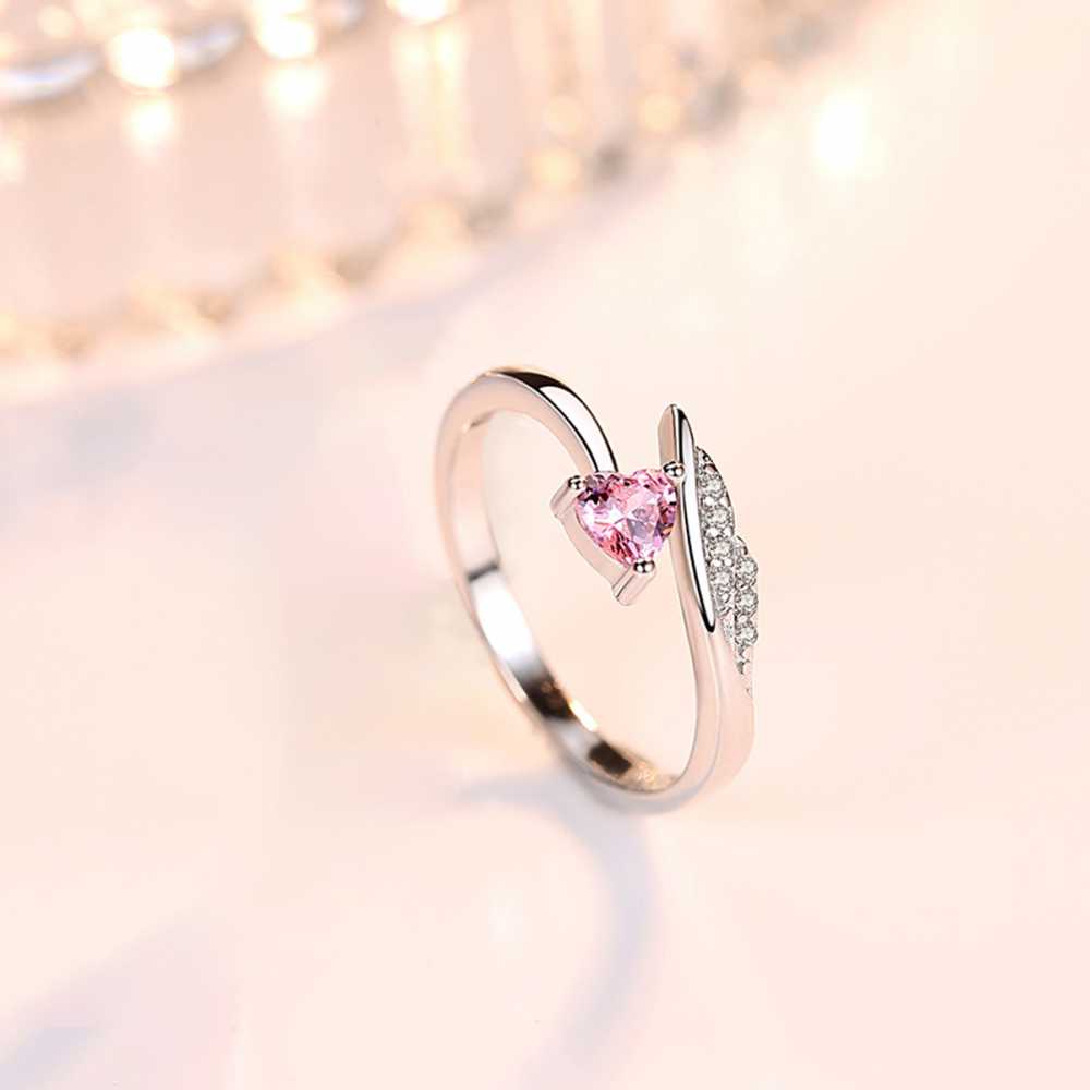 Women's Silver Plated Angel Wing Adjustable Ring With Zirconia