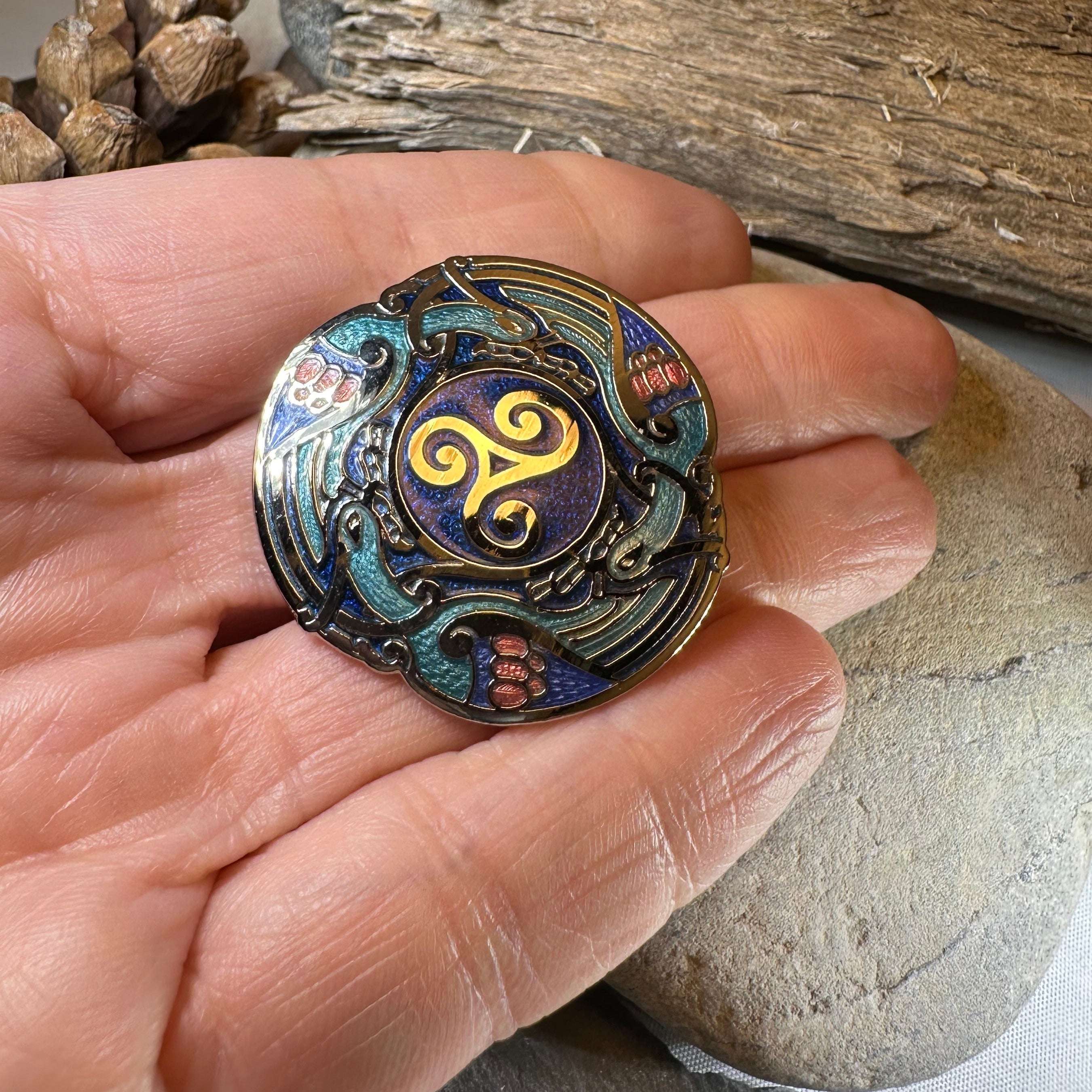 Celtic Birds Enamel Brooch