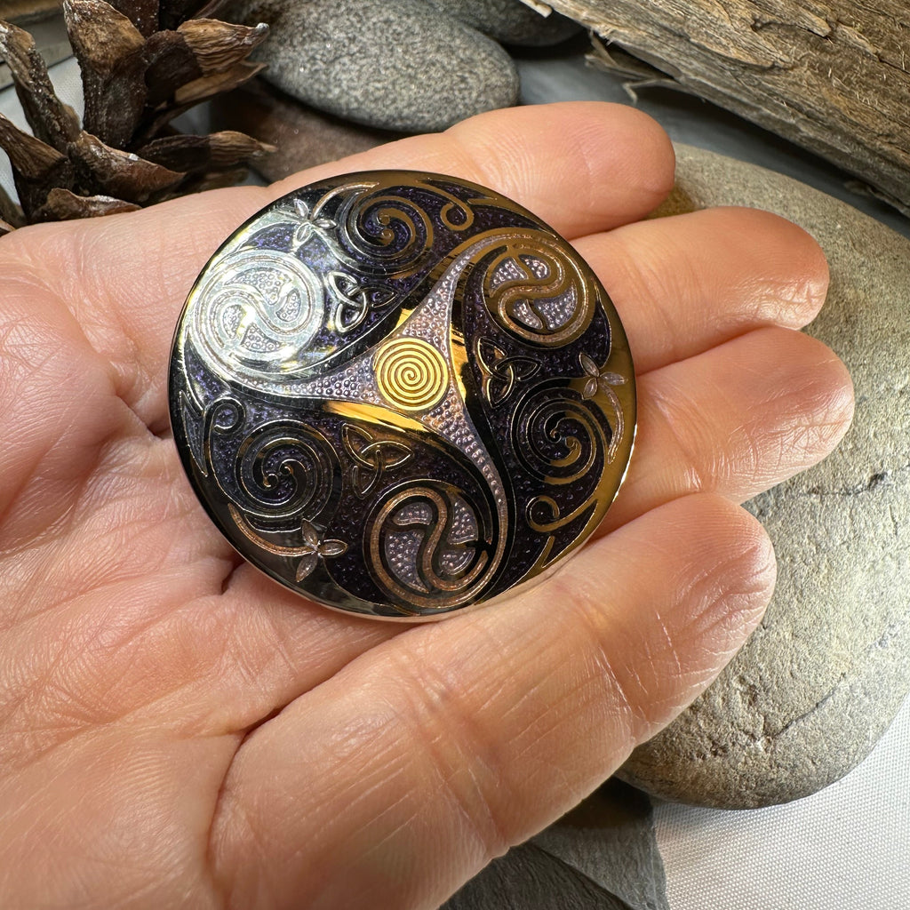 Round Enamel Triskele Knot Brooch