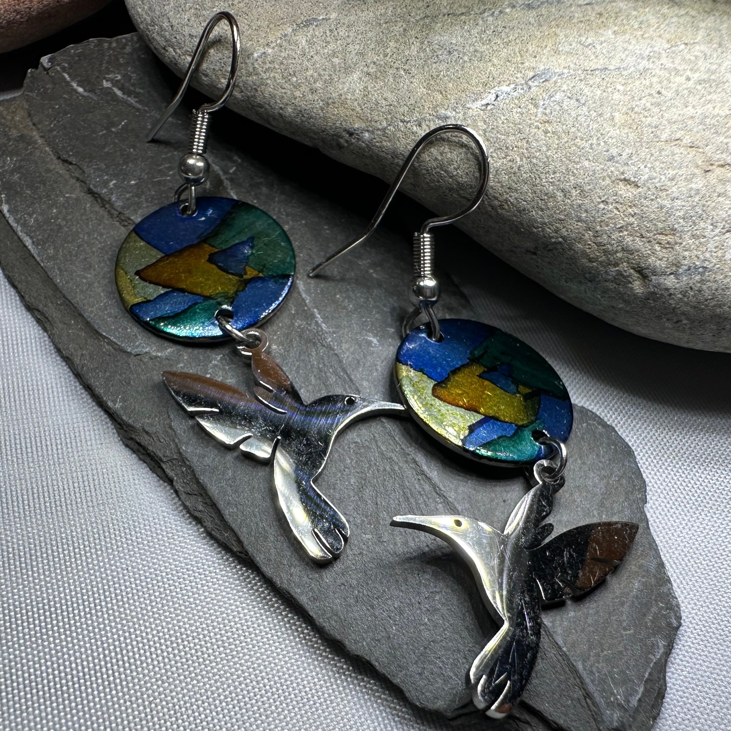 Colorful Hummingbird Artisan Earrings
