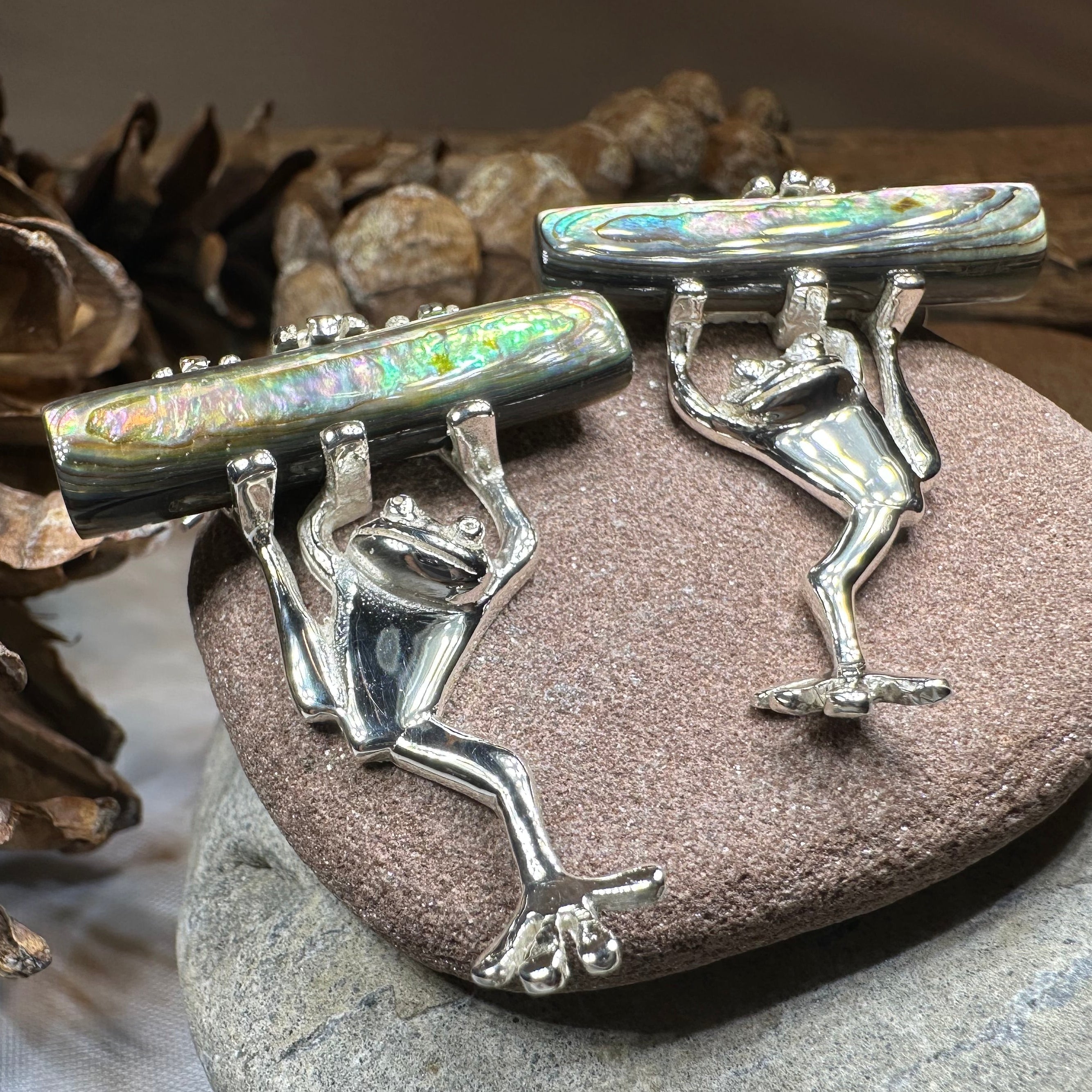 Abalone Frog Earrings