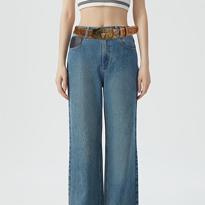 Vintage Western Embossed Bull Head Buckle Belt for Jeans and Dress