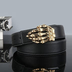 Men's Leather Belt with Golden Tone Finger Shaped Buckle