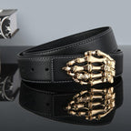 Men's Leather Belt with Golden Tone Finger Shaped Buckle
