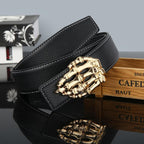 Men's Leather Belt with Golden Tone Finger Shaped Buckle