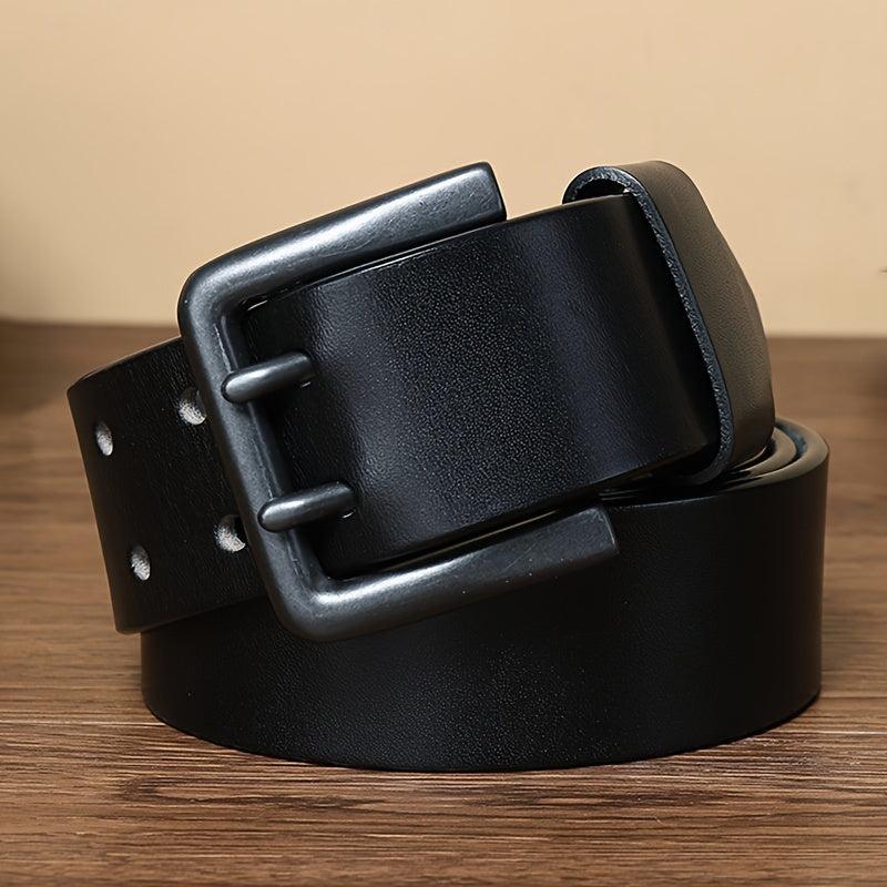 Men's Funky Style Double Prong Buckle Belt Top Layer Cowhide Leather