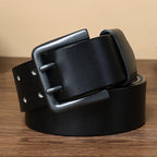 Men's Funky Style Double Prong Buckle Belt Top Layer Cowhide Leather