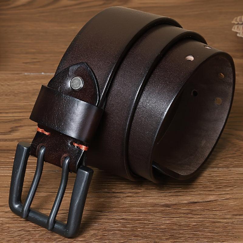 Men's Funky Style Double Prong Buckle Belt Top Layer Cowhide Leather